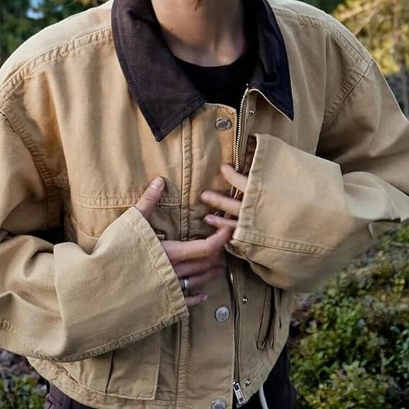 NEW Zara | Contrast Cropped Barn Jacket - Picture 12 of 12